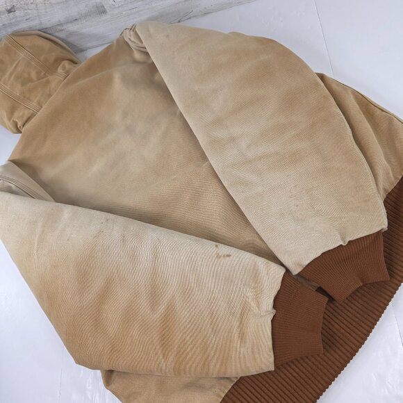VINTAGE Carhartt Hooded Jacket Beige SZ MEDIUM Distressed Work Stain Paint AS-IS - Picture 10 of 16
